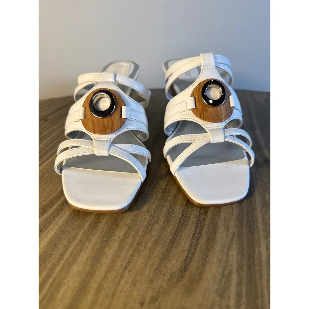 East 5th Wedge Sandals Women's 7M White Strappy Wood Accent Naples Slides‎